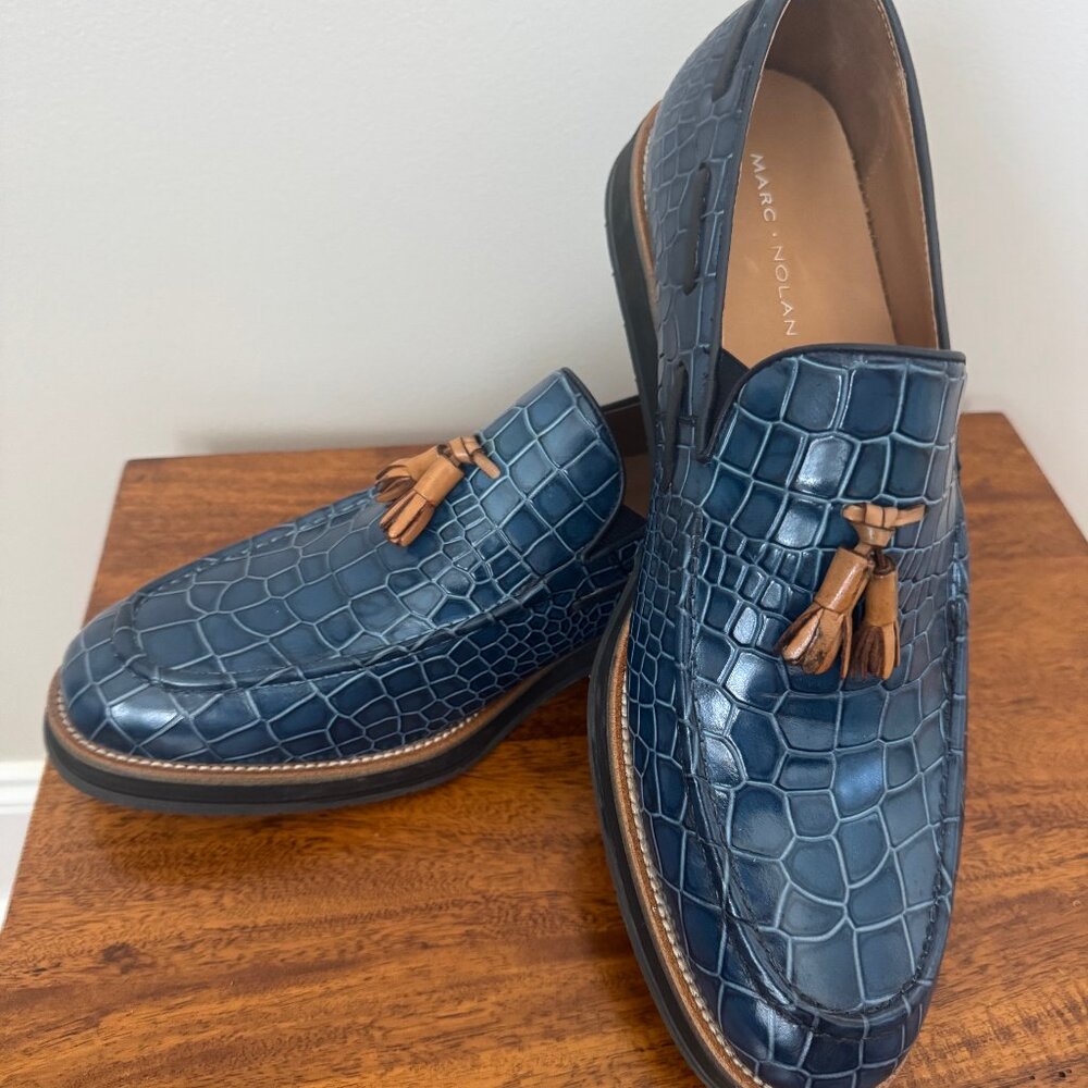 Men's Marc Nolan Apollo Blue Croc Print Loafers Size 10